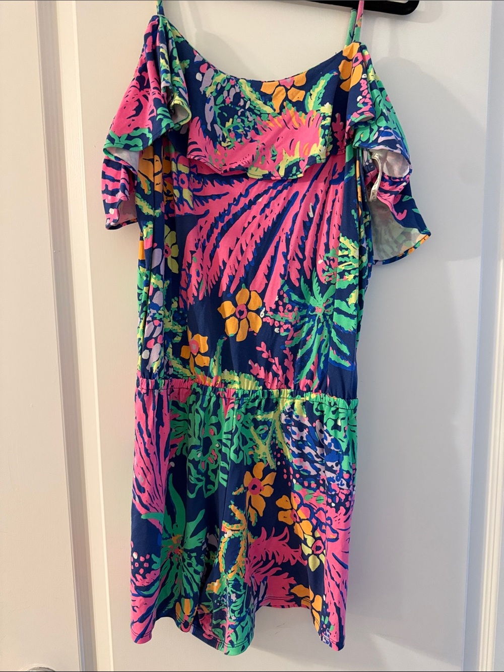 Tropical Cold-Shoulder Romper in Neon Floral